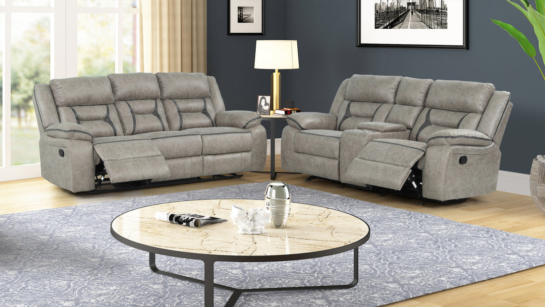 Denali Faux Leather Upholstered 2 Pc Sofa Set Made With Wood Finished In Gray Gray Faux Leather Metal Bedroom Medium Soft Cushion Back Contemporary,Modern Solid Wood Mdf Wood 5 Seat