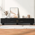 Modern Tv Stand For Tvs Up To 80 Inches, Entertainment Center With Glass Door, 2 Drawers And Cabinets, Wood Tv Storage Cabinet With Solid Wood Legs And Metal Handles For Living Room Black Mdf