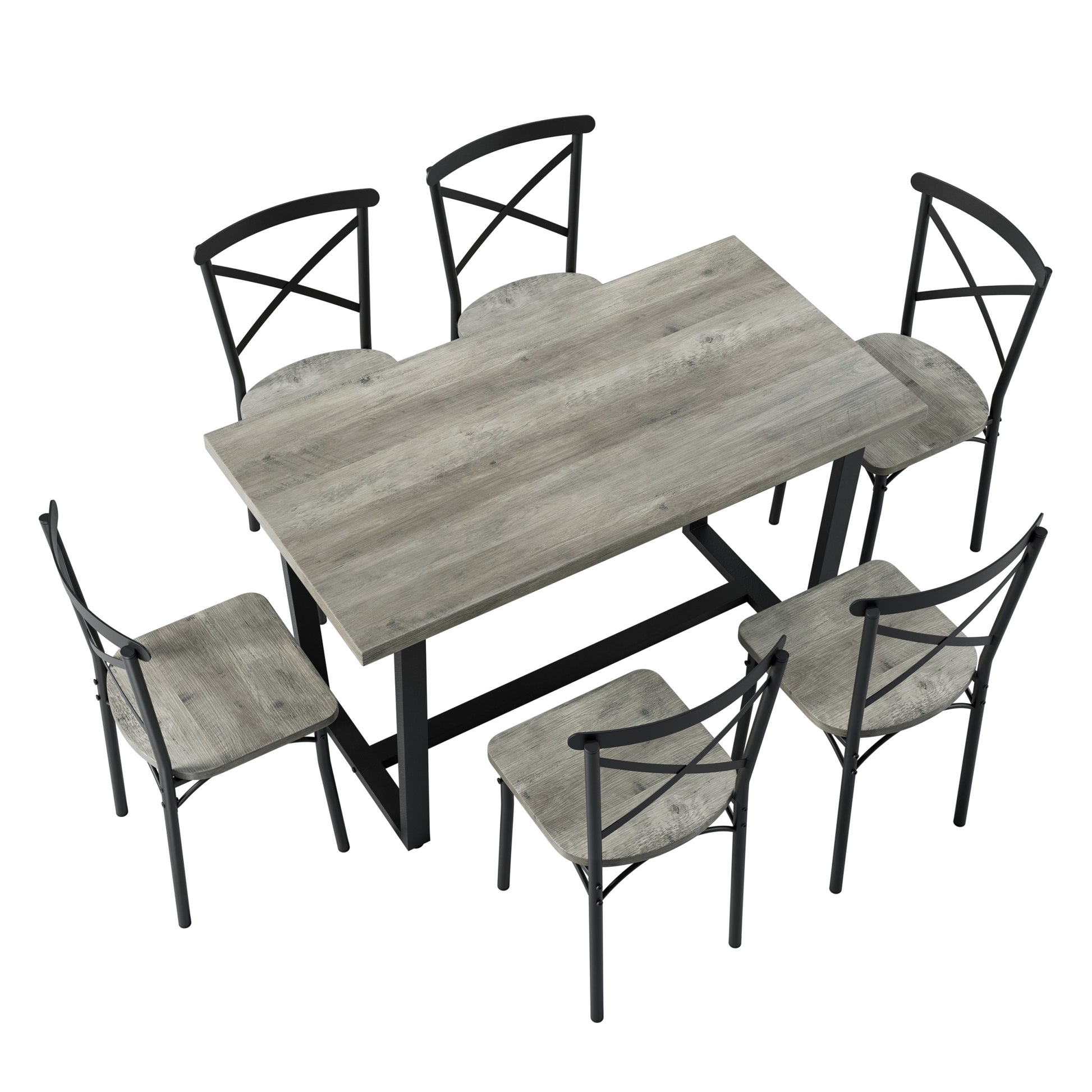 7 Pieces Dining Set 7 Piece Kitchen Table Set Perfect For Kitchen, Breakfast Nook, Living Room Occasions Gray Seats 6 Mdf Iron