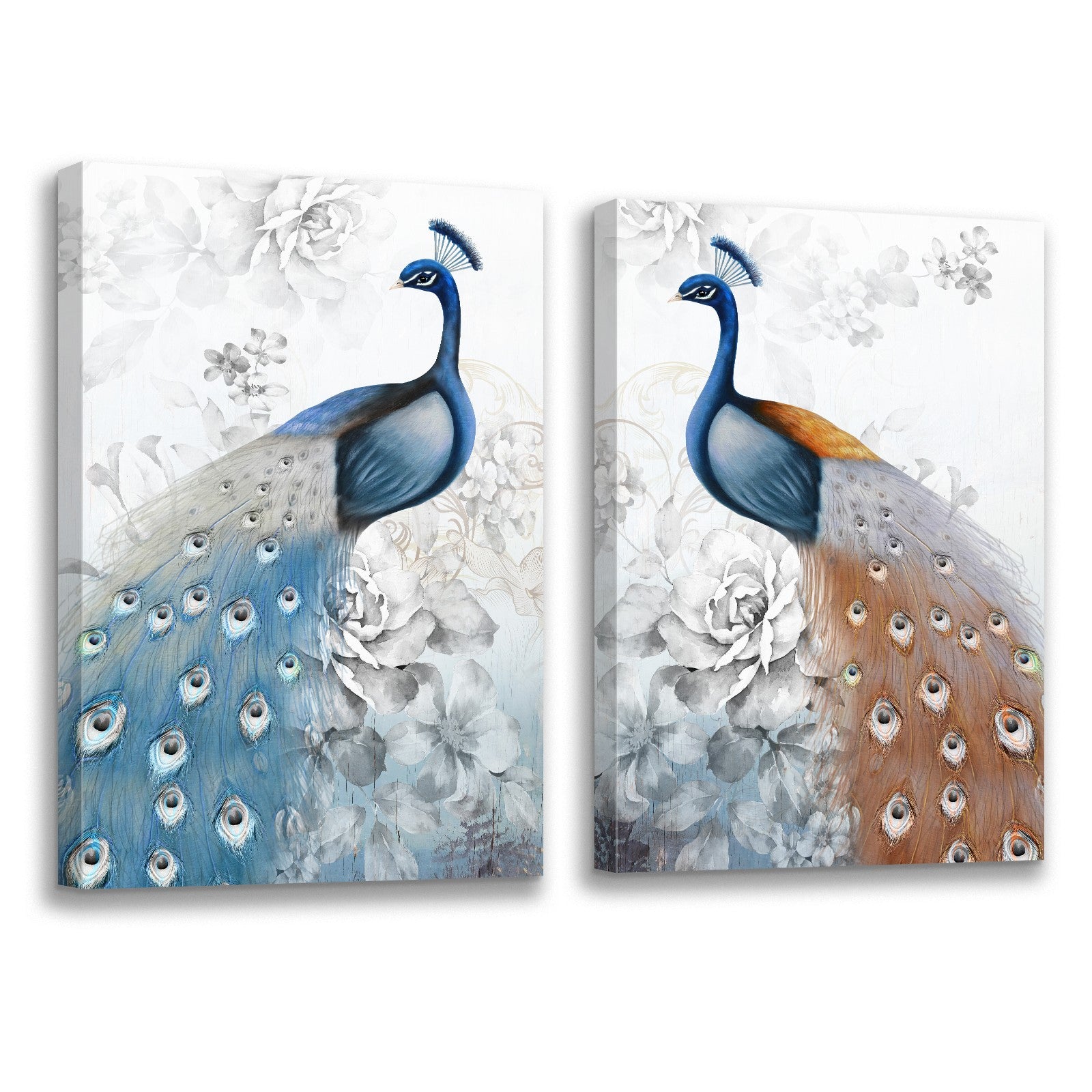 2 Panels Framed Elegant Peacock Canvas Wall Art Decor,2 Pieces Mordern Canvas Decoration Painting For Office,Dining Room,Living Room, Bedroom Decor Ready To Hang Rectangle Framed Multicolor Oversized 41In Canvas Animals