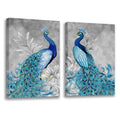 2 Panels Framed Elegant Blue Peacock Canvas Wall Art Decor,2 Pieces Mordern Canvas Decoration Painting For Office,Dining Room,Living Room, Bedroom Decor Ready To Hang Rectangle Framed Multicolor