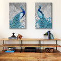 2 Panels Framed Elegant Blue Peacock Canvas Wall Art Decor,2 Pieces Mordern Canvas Decoration Painting For Office,Dining Room,Living Room, Bedroom Decor Ready To Hang Rectangle Framed Multicolor