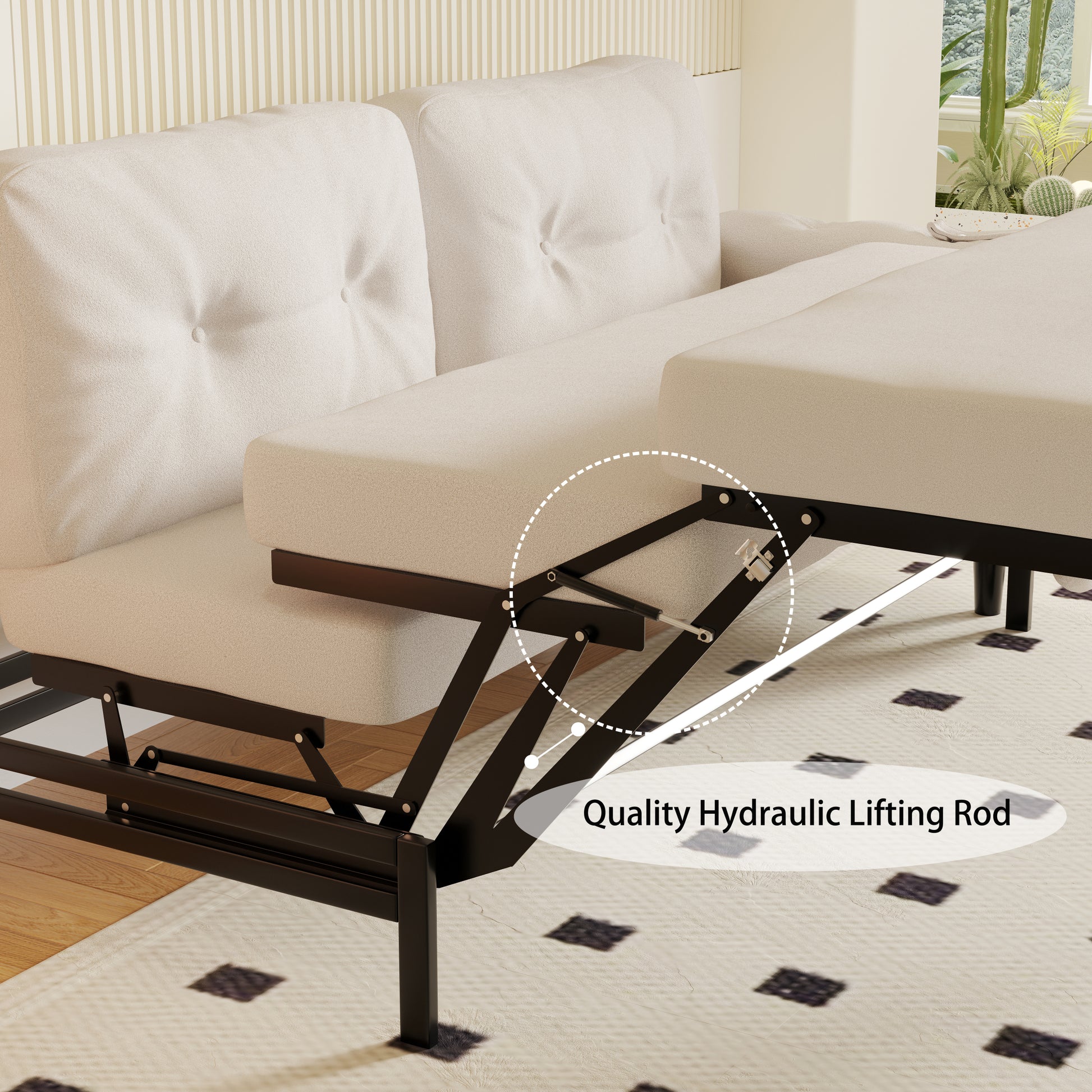 66.2" Queen Pull Out Sofa Bed, Hydraulic System Convertible Sleeper Sofa With Storage And 2 Soft Pillows, Tufted Button Upholstered Couch,Multi Functional Velvet Loveseat Bed,Beige Beige Velvet 2 Seat