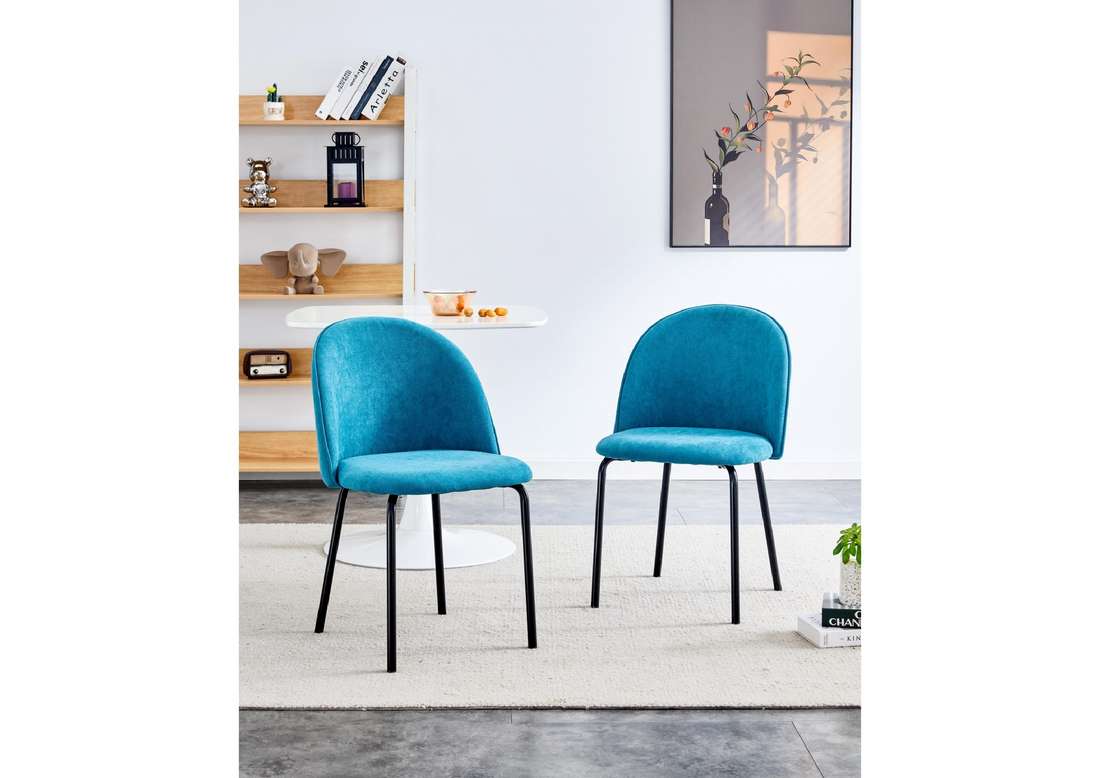 Blue Modern Chair Set Of 2 With Iron Tube Legs, Soft Cushions And Comfortable Backrest, Suitable For Dining Room, Living Room, Cafe Teal Blue Fabric