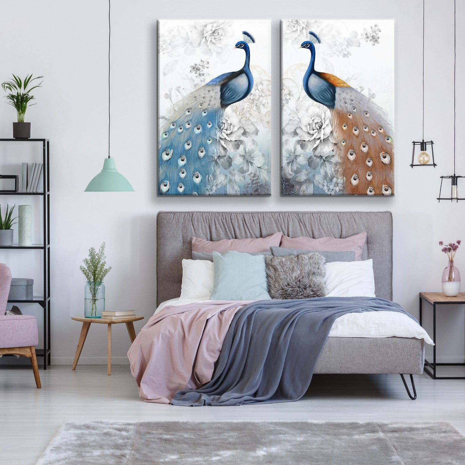 2 Panels Framed Elegant Peacock Canvas Wall Art Decor,2 Pieces Mordern Canvas Decoration Painting For Office,Dining Room,Living Room, Bedroom Decor Ready To Hang Rectangle Framed Multicolor Oversized 41In Canvas Animals