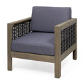 Outdoor 4 Seater Acacia Wood Chat Set With Wicker Accents And Cushions, Gray Mixed Gray Dark Gray Gray Acacia Wood