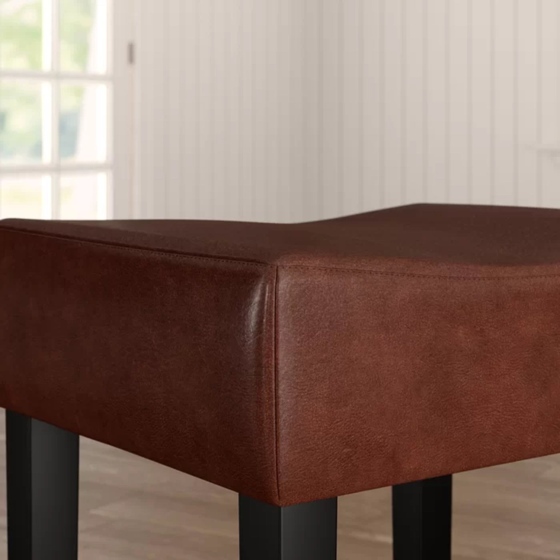 Set Of 2, 26.75" Backless Leather Counter Height Barstool, Brown Brown Leather