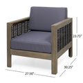 Outdoor 4 Seater Acacia Wood Chat Set With Wicker Accents And Cushions, Gray Mixed Gray Dark Gray Gray Acacia Wood