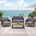 Outdoor 4 Seater Acacia Wood Chat Set With Wicker Accents And Cushions, Gray Mixed Gray Dark Gray Gray Acacia Wood