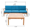 Perla 3 Seater Sofa And Table Set, Blue Blue Acacia Wood