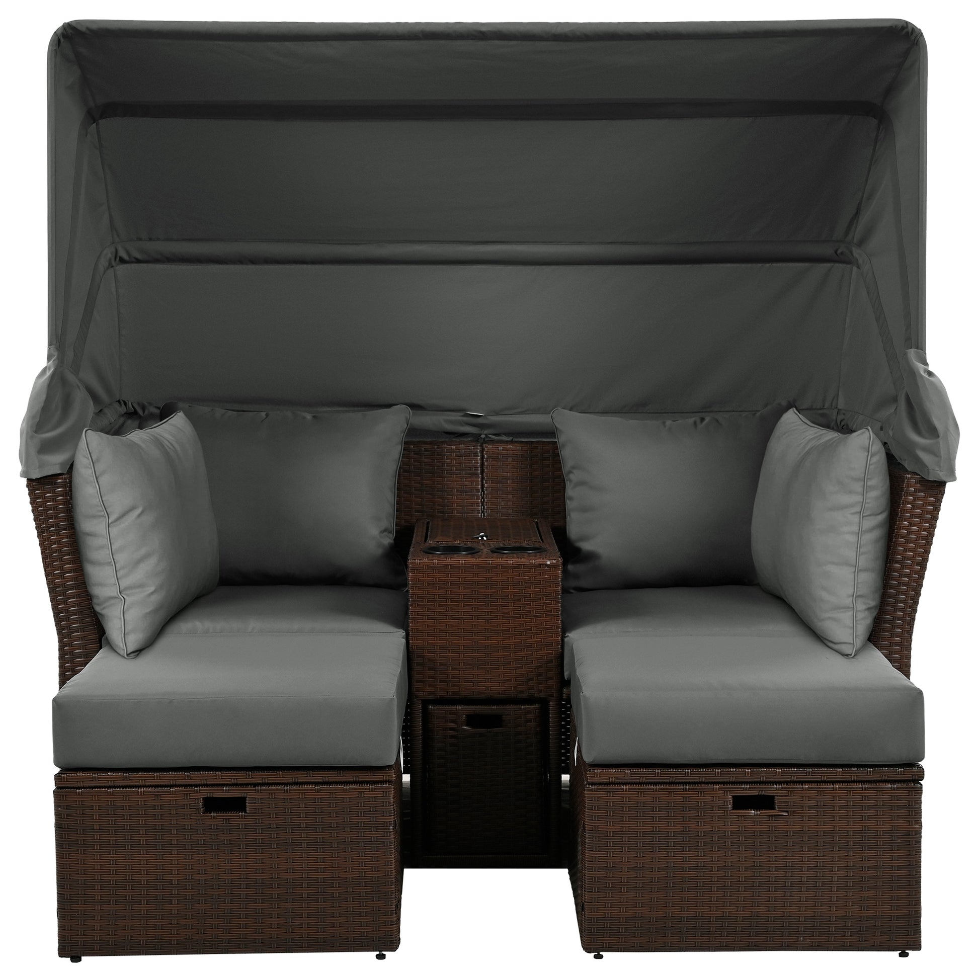 2 Seater Outdoor Patio Daybed Outdoor Double Daybed Outdoor Loveseat Sofa Set With Foldable Awning And Cushions For Garden, Balcony, Poolside, Grey Yes Grey Water Resistant Frame Water Resistant Cushion Garden & Outdoor Sectional Seating Groups Foam