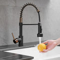 Led Commercial Kitchen Faucet With Pull Down Sprayer, Single Handle Single Lever Kitchen Sink Faucet Black Gold Kitchen Contemporary Ceramic Brass