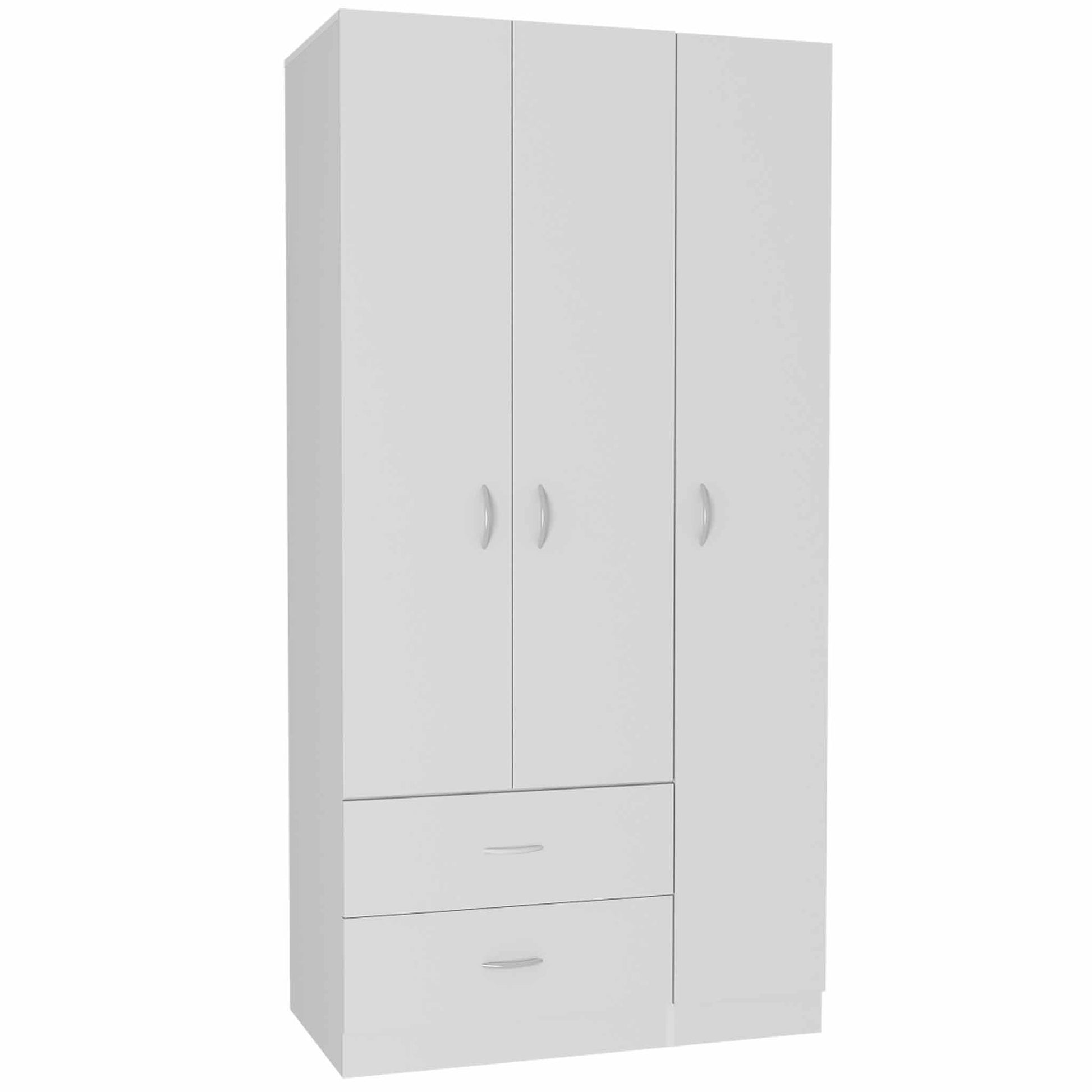 Austral 3 Door Armoire With Drawers, Shelves, And Hanging Rod White White White Bedroom Modern Particle Board Particle Board