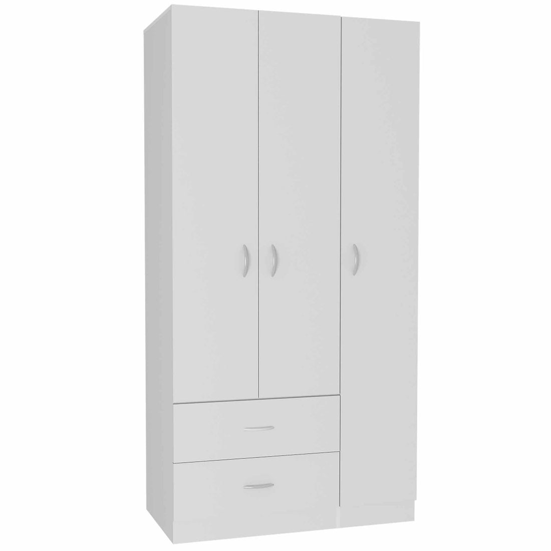 Austral 3 Door Armoire With Drawers, Shelves, And Hanging Rod White White White Bedroom Modern Particle Board Particle Board