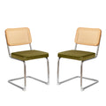 Dining Chairs Set Of 2, Velvet Rattan Side Accent Chairs With Chrome Legs, Modern Mid Century Breuer Designed Chairs, Upholstered Dining Living Room Kitchen Chairs Olive Green 2Pcs Olive Green Fabric Metal