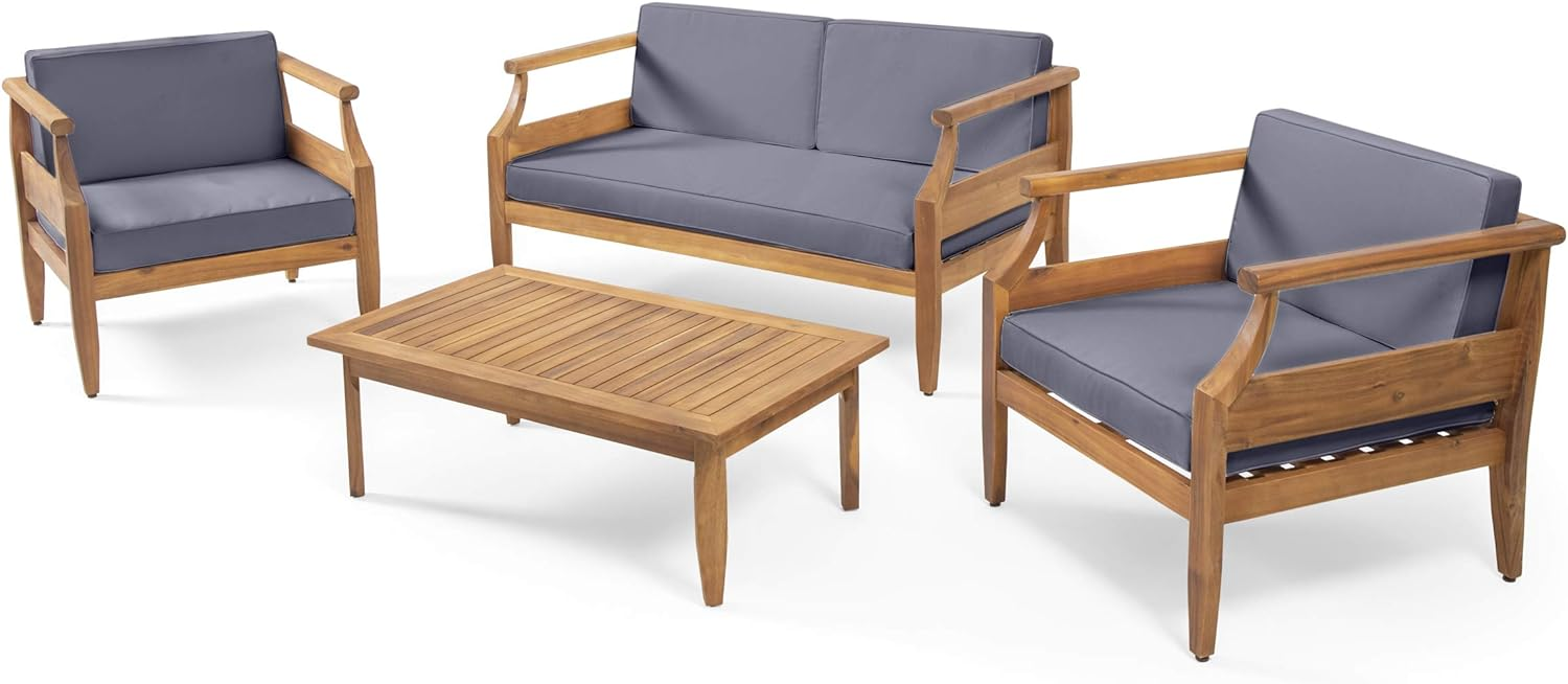 Aston Outdoor 4 Seater Chat Set With Cushions Seat & Coffee Table &Club Chair Teak Acacia Wood