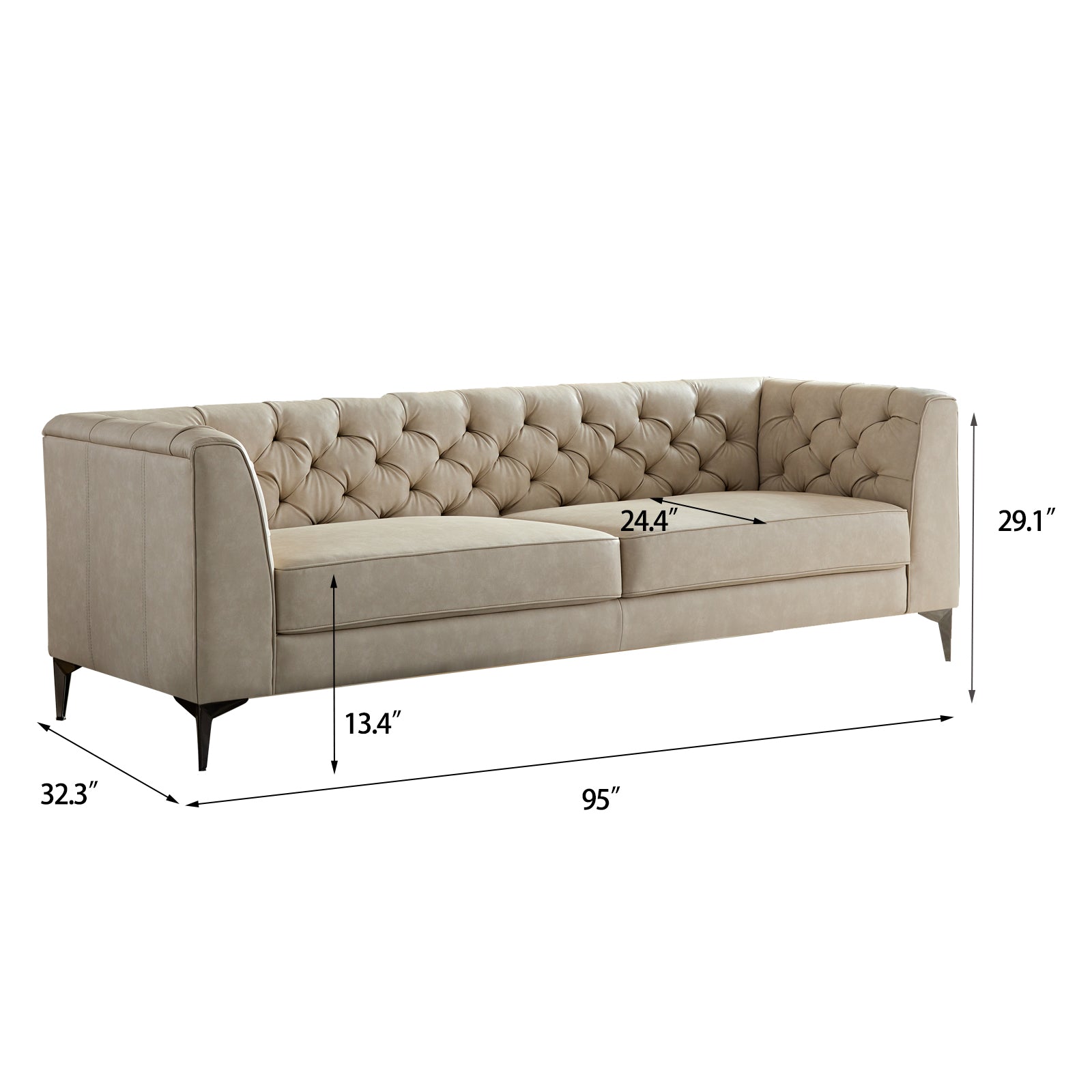 Wks5G Elegant Beige Leather Main Color, The Sofa Presents A Calm And Elegant Appearance Beige Leather 3 Seat