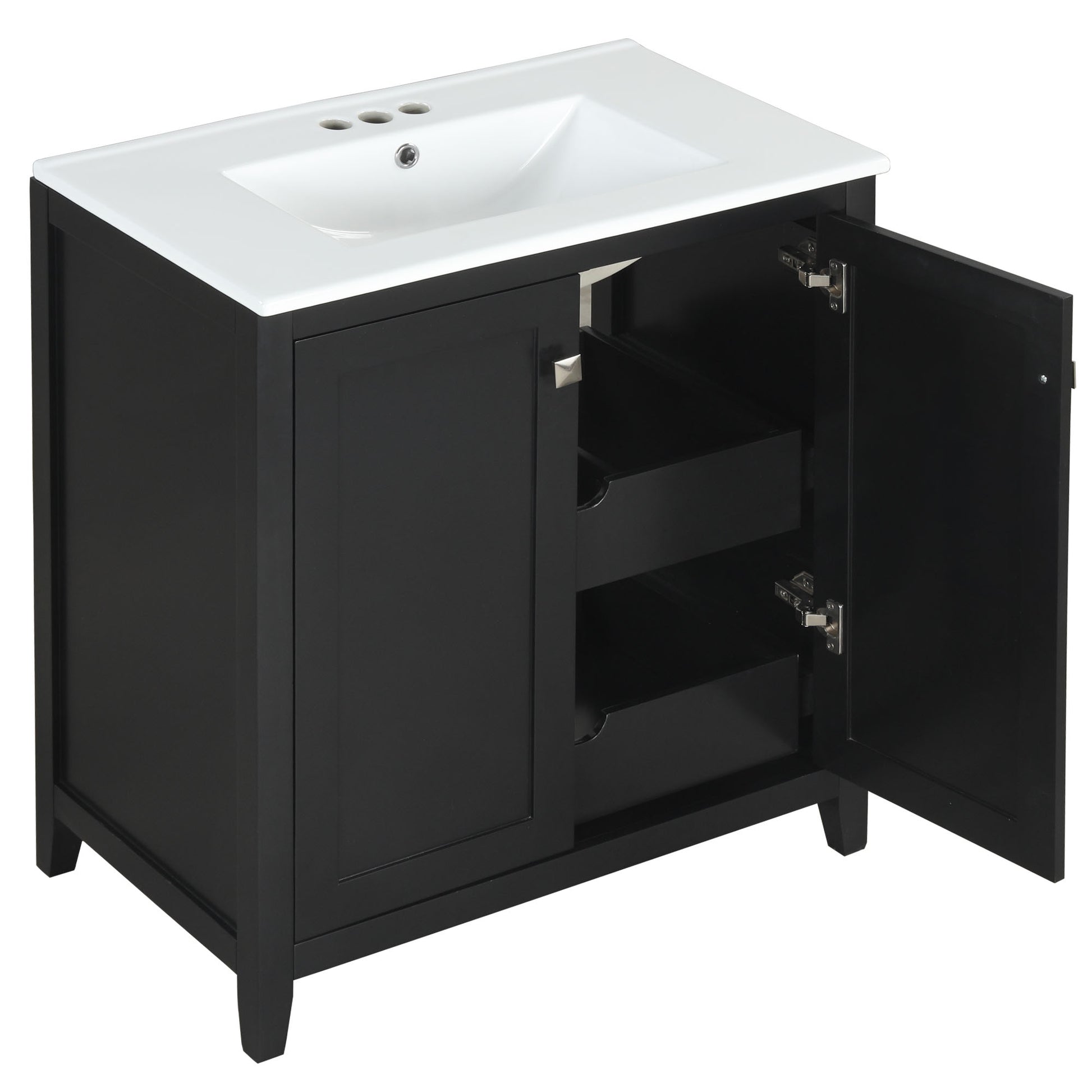 30Inch Freestanding Bathroom Vanity Combo With Ceramic Sink Shaker Style Vanities 2 Doors And 2 Drawers Black Bathroom Solid Wood Mdf