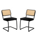 Dining Chairs Set Of 2, Velvet Rattan Side Accent Chairs With Black Painted Legs, Modern Mid Century Breuer Designed Chairs, Upholstered Dining Living Room Kitchen Chairs Black Fabric Metal