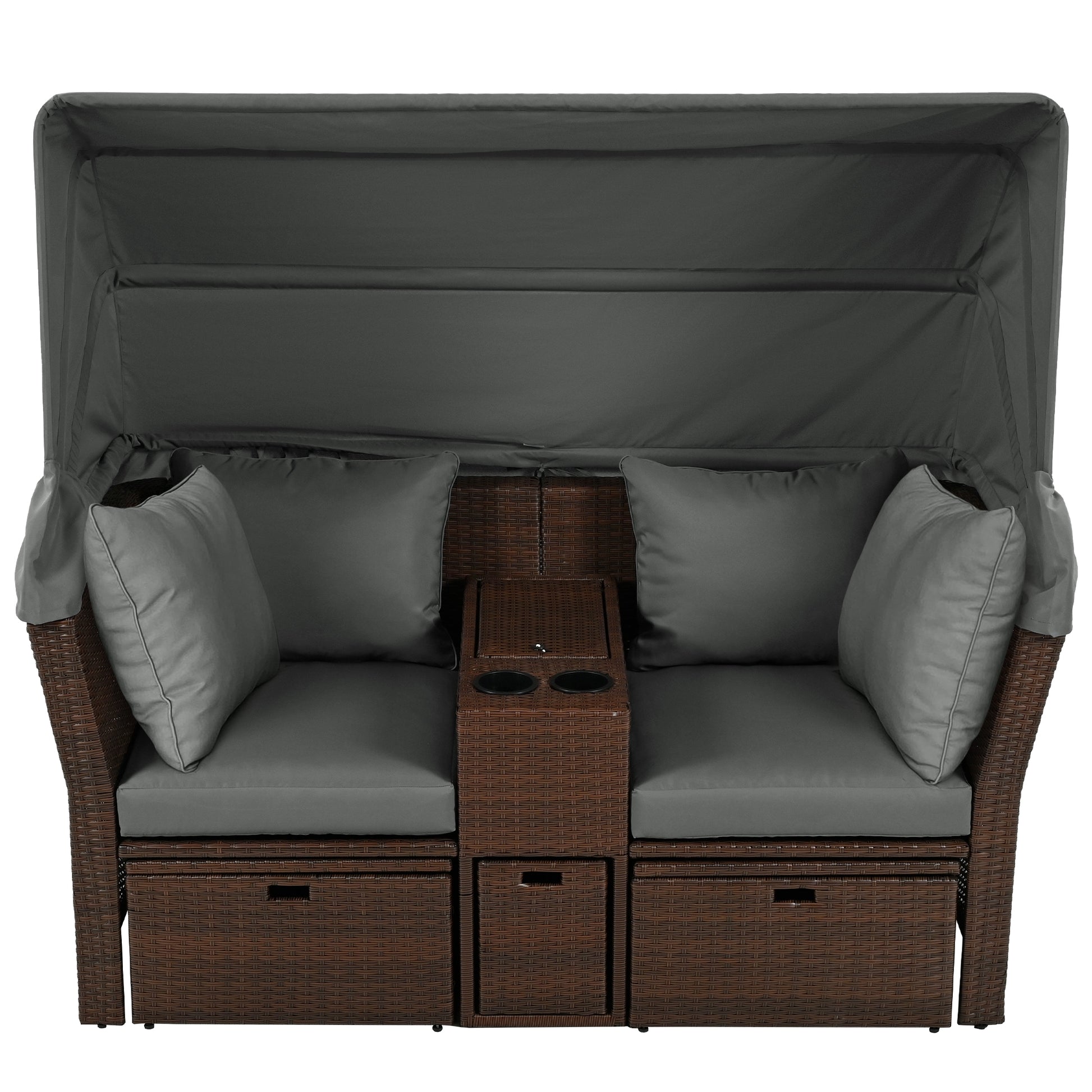 2 Seater Outdoor Patio Daybed Outdoor Double Daybed Outdoor Loveseat Sofa Set With Foldable Awning And Cushions For Garden, Balcony, Poolside, Grey Yes Grey Water Resistant Frame Water Resistant Cushion Garden & Outdoor Sectional Seating Groups Foam