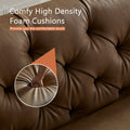 Wks5B Brown Leather Sofa With Iron Feet, Retro Design Brown Leather 3 Seat