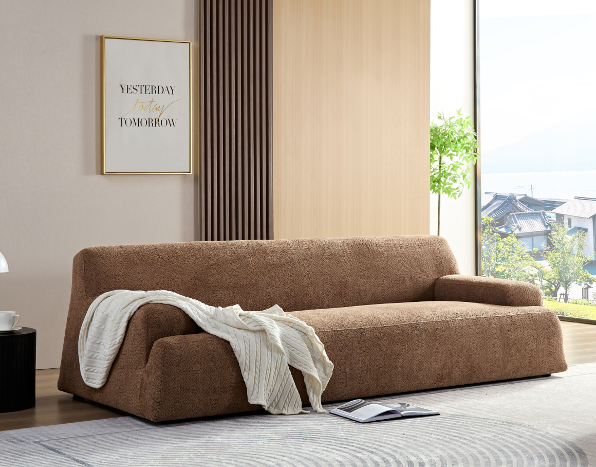 Wks9 Camel Sofa, Modern Simplicity, Durable Fabric, Solid Wood Frame, High Density Sponge Filler Camel Fabric 3 Seat