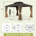 10X12Ft Hardtop Gazebo With Netting & Curtain, Brown Brown Rectangular Garden & Outdoor Uv Resistant Gazebos Anchored Aluminium Alloy