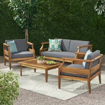 Aston Outdoor 4 Seater Chat Set With Cushions Seat & Coffee Table &Club Chair Teak Acacia Wood