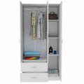 Austral 3 Door Armoire With Drawers, Shelves, And Hanging Rod White White White Bedroom Modern Particle Board Particle Board