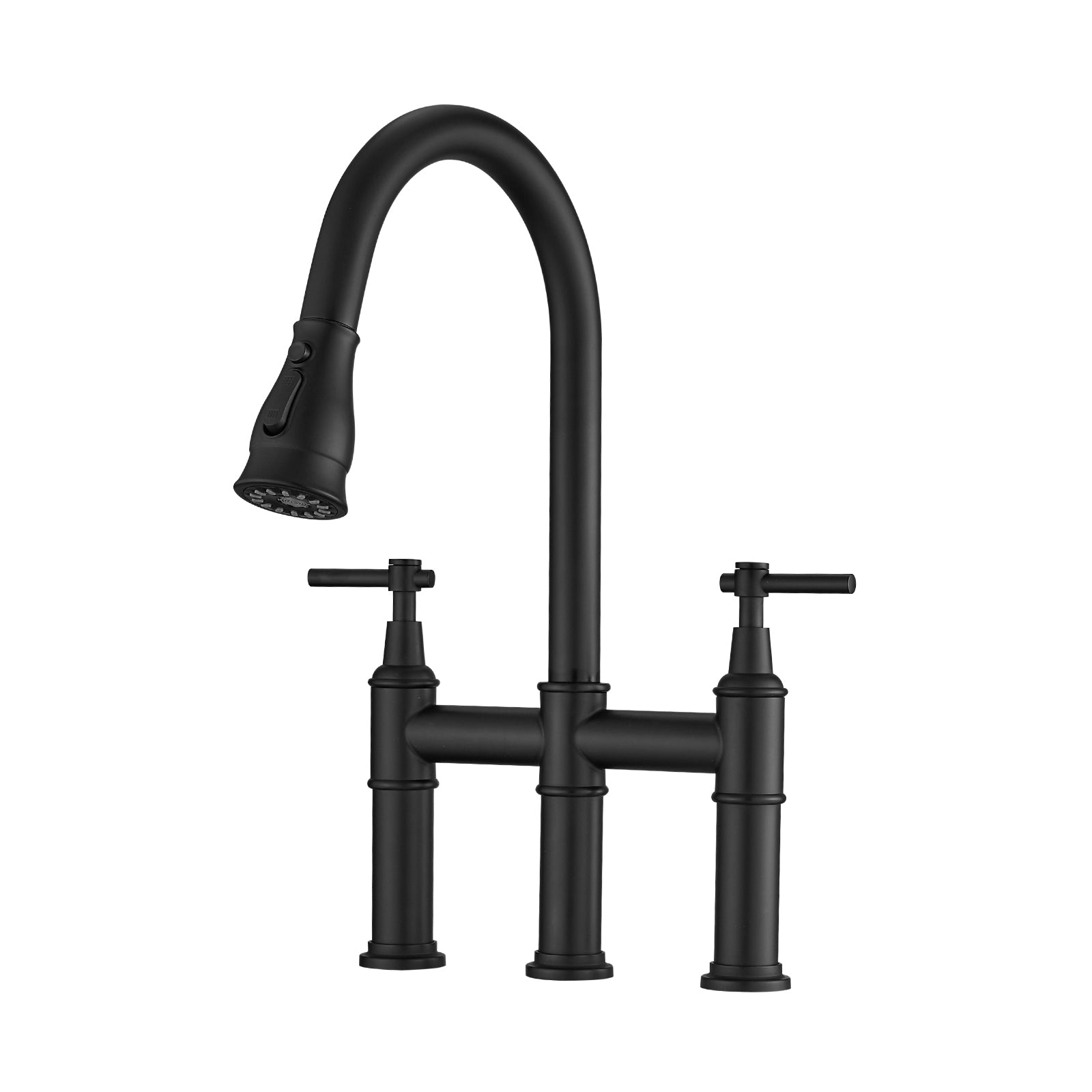 Bridge Kitchen Faucet With Pull Down Sprayhead In Spot Black Kitchen Classic,Modern Ceramic Stainless Steel