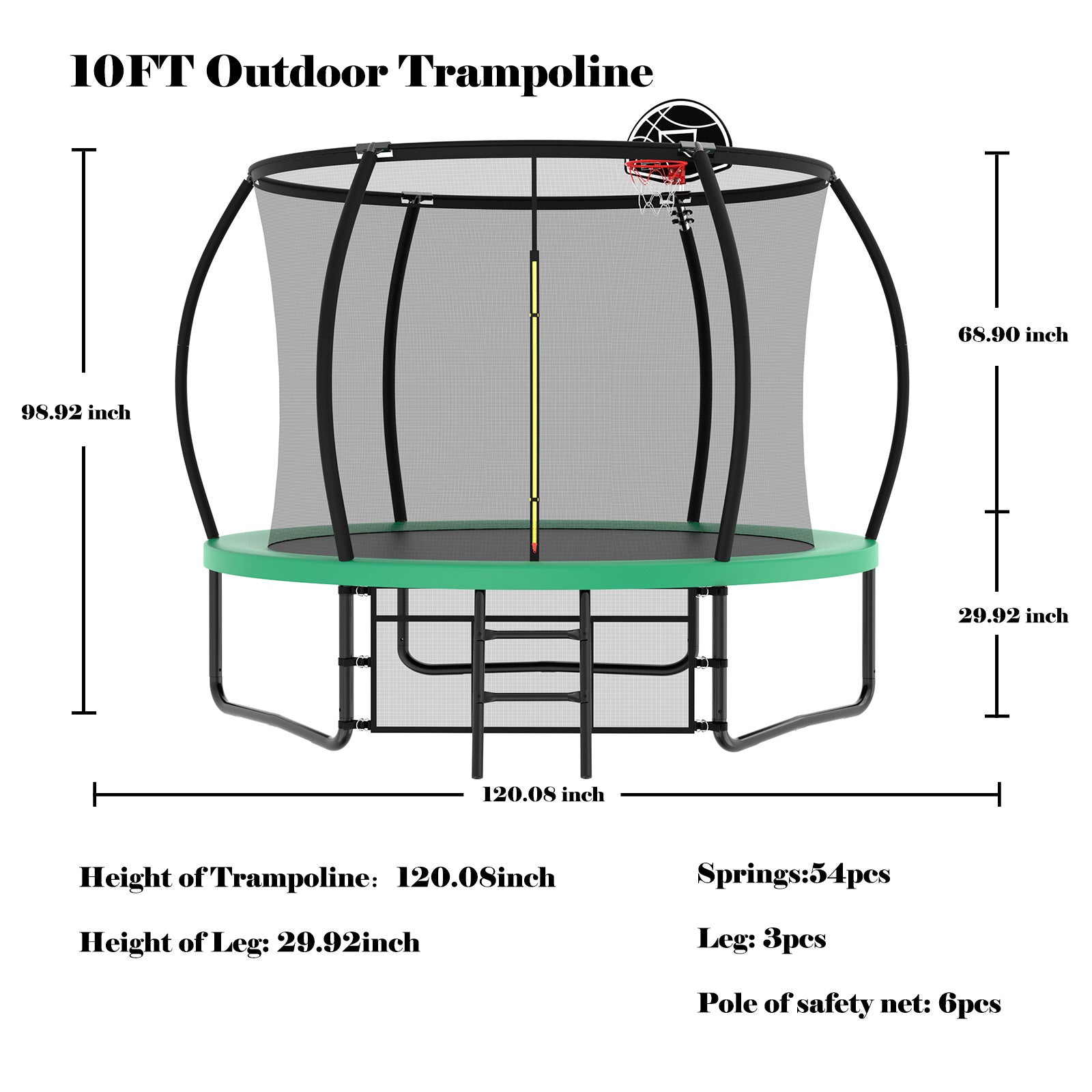 10FT Trampoline green green-steel