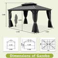 10X12Ft Hardtop Gazebo With Netting & Curtain, Black Black Rectangular Garden & Outdoor Uv Resistant Gazebos Anchored Aluminium Alloy