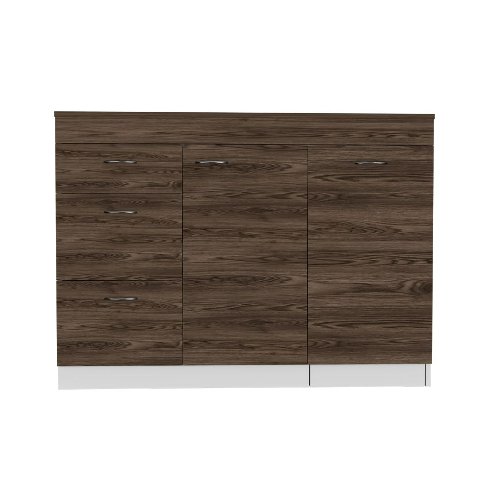 Grecia Kitchen Base Cabinet,Three Drawers, Two Internal Shelves White Dark Walnut Multicolor Kitchen Modern Rectangular Stationary Kitchen Islands Particle Board Particle Board Medium 40 55In