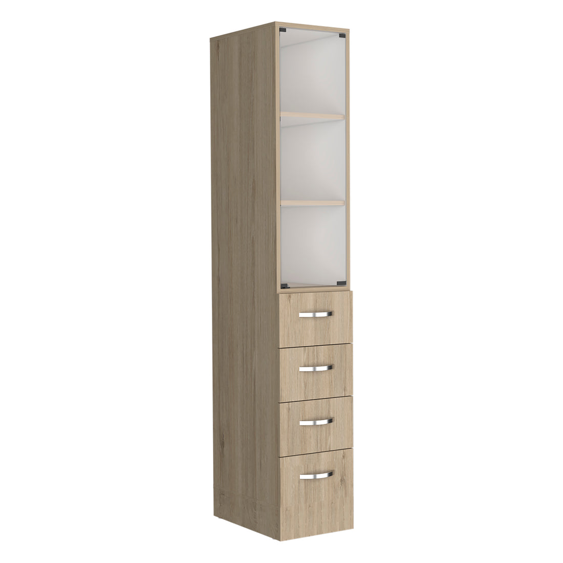 Vanguard Linen Cabinet, Three Shelves, Four Drawers Light Pine White 3 Multicolor 3 60 In & Above Bathroom Freestanding Modern Particle Board Particle Board