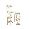 3 Pcs Bar Table And Chairs Set, Modern White Kitchen Bar Height Dining Table Wood Breakfast Pub Table With Gold Base With Shelves, Glass Rack, Wine Bottle Rack ,With 2 Bar Stools White Gold Dining Room Contemporary Floor Mount Rectangular Kitchen &