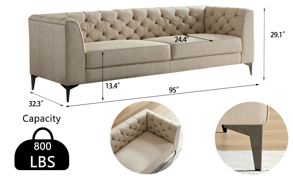 Wks5G Elegant Beige Leather Main Color, The Sofa Presents A Calm And Elegant Appearance Beige Leather 3 Seat