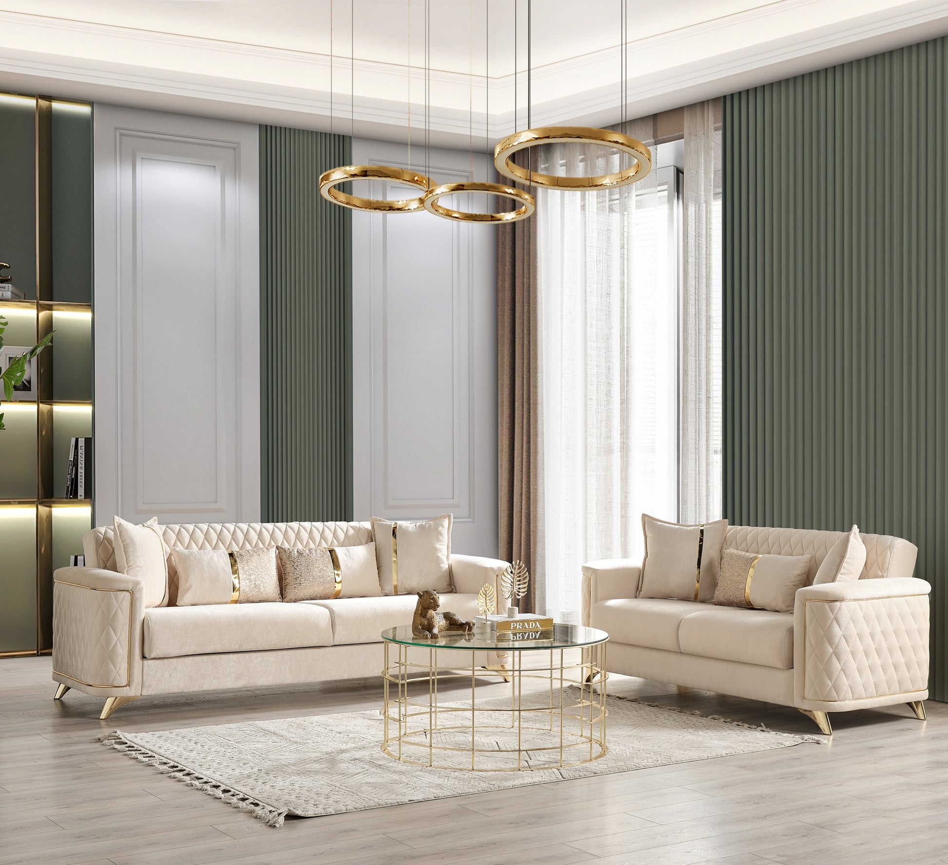 Luna 2Pc Modern Living Room Set In Ivory Ivory Velvet Wood Primary Living Space Contemporary,Modern Upholstered Wood 5 Seat