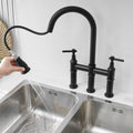 Bridge Kitchen Faucet With Pull Down Sprayhead In Spot Black Kitchen Classic,Modern Ceramic Stainless Steel