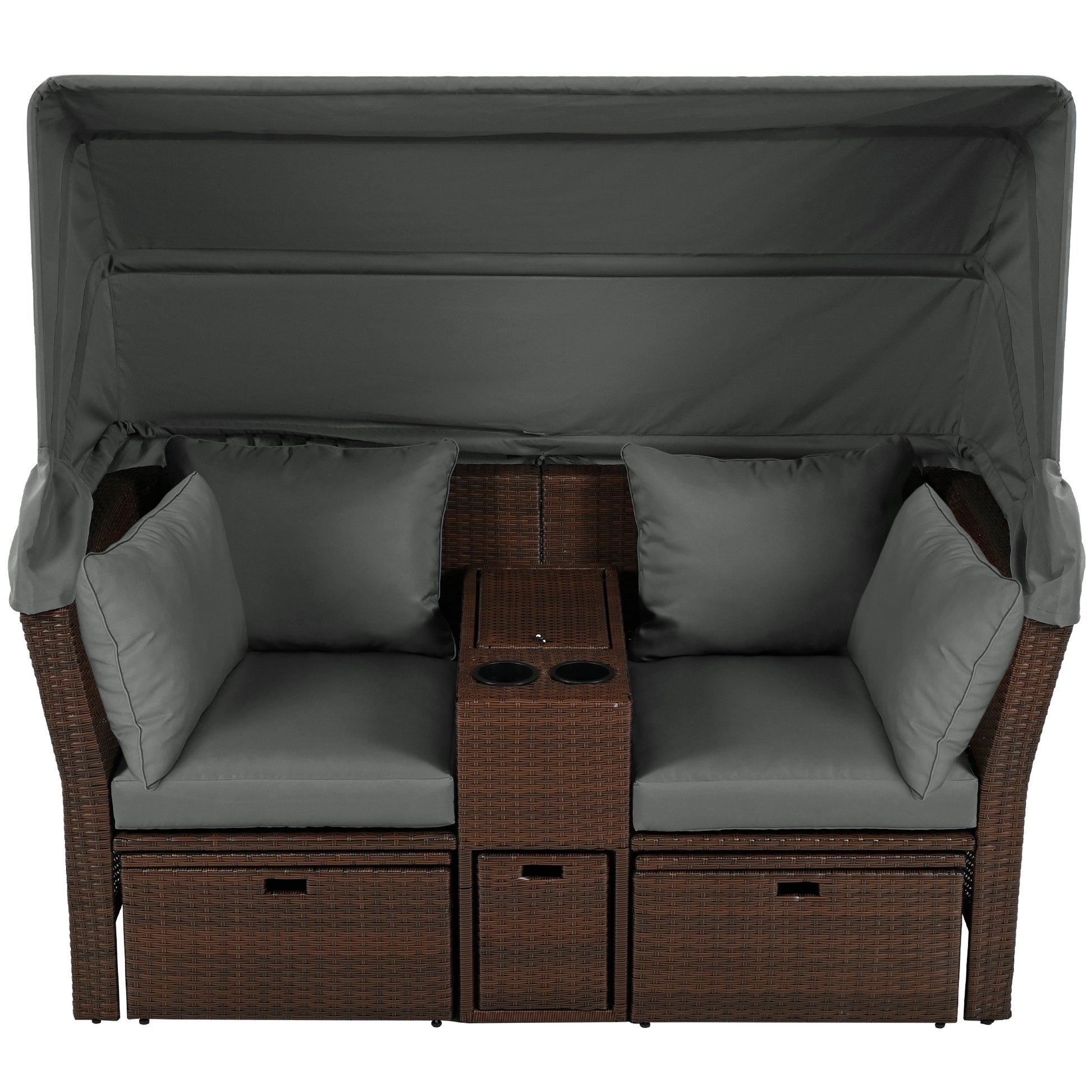 2 Seater Outdoor Patio Daybed Outdoor Double Daybed Outdoor Loveseat Sofa Set With Foldable Awning And Cushions For Garden, Balcony, Poolside, Grey Yes Grey Water Resistant Frame Water Resistant Cushion Garden & Outdoor Sectional Seating Groups Foam