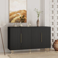 Black Modern Buffet Cabinet With Storage, Fluted Sideboard Large Buffet With Adjustable Shelves, Credenza, Accent Cabinet Console Table Black Mdf