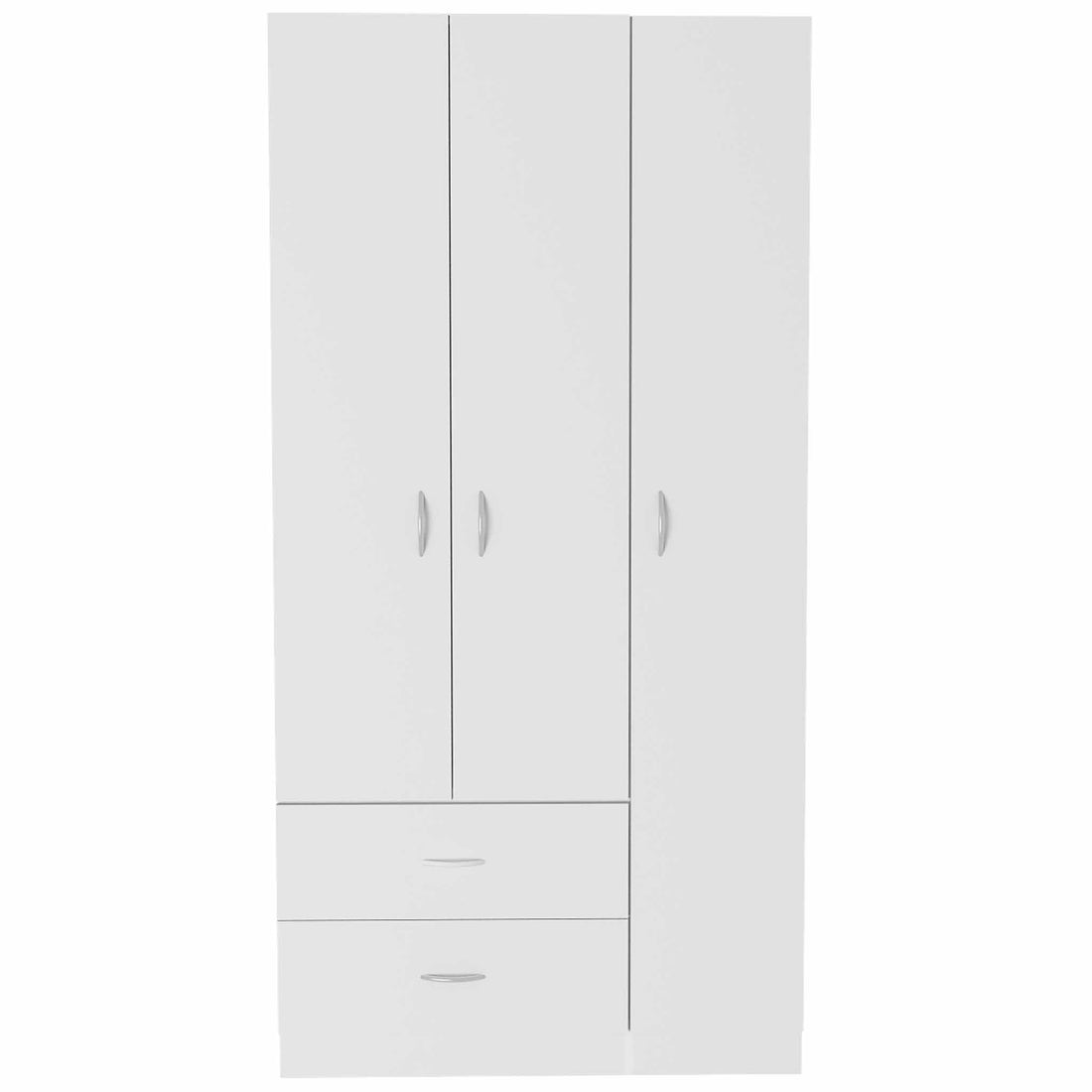 Austral 3 Door Armoire With Drawers, Shelves, And Hanging Rod White White White Bedroom Modern Particle Board Particle Board