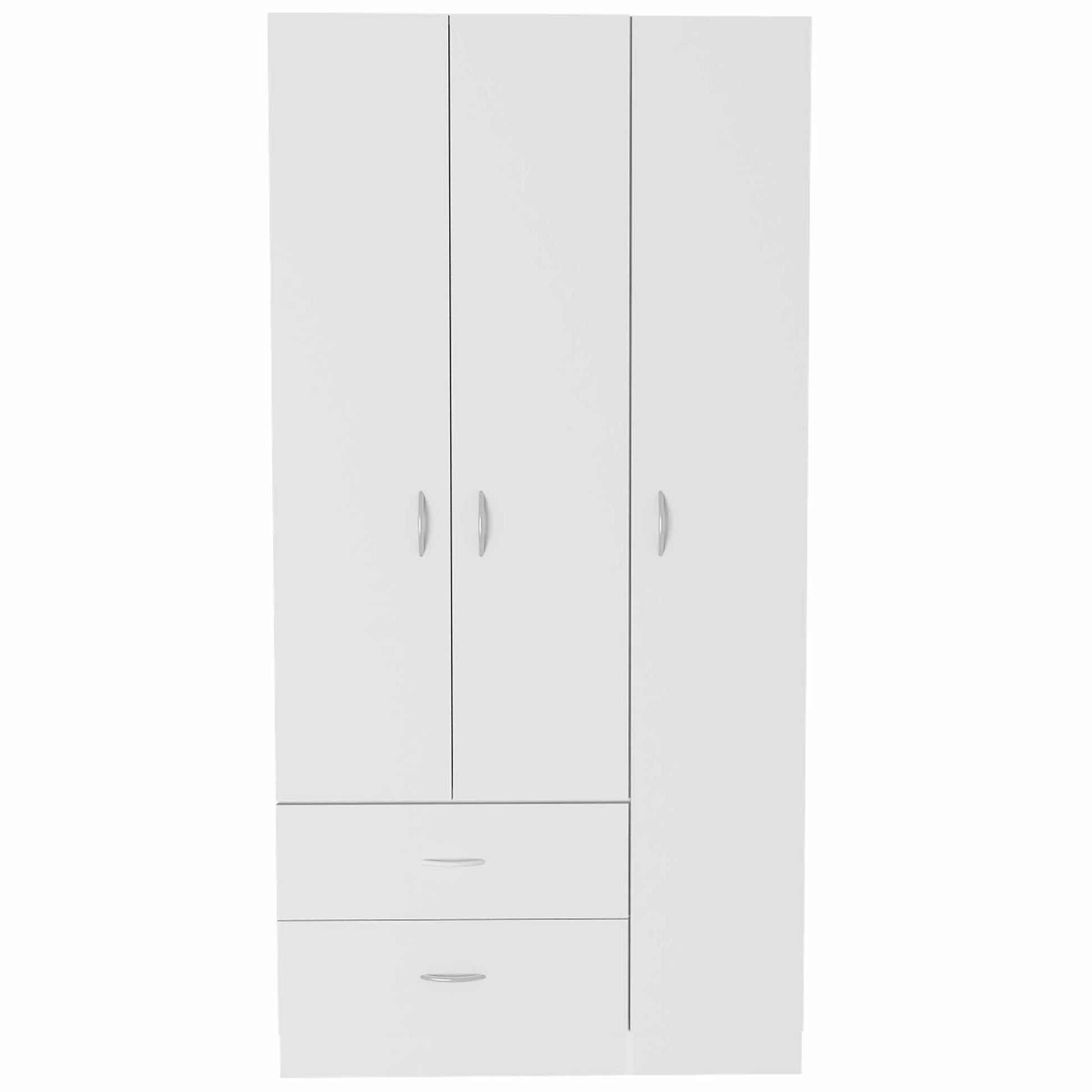 Austral 3 Door Armoire With Drawers, Shelves, And Hanging Rod White White White Bedroom Modern Particle Board Particle Board