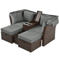 2 Seater Outdoor Patio Daybed Outdoor Double Daybed Outdoor Loveseat Sofa Set With Foldable Awning And Cushions For Garden, Balcony, Poolside, Grey Yes Grey Water Resistant Frame Water Resistant Cushion Garden & Outdoor Sectional Seating Groups Foam