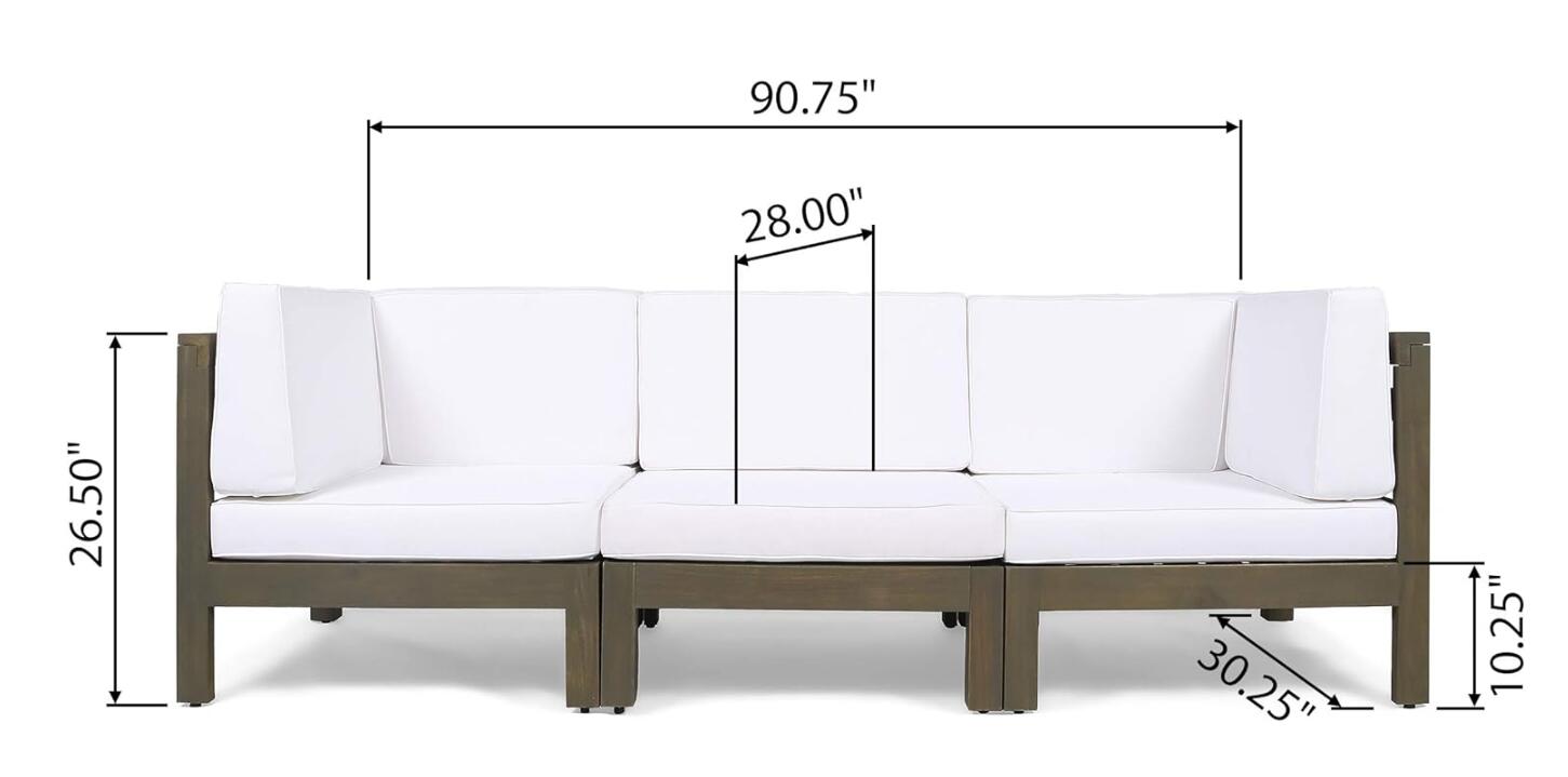 Oana 3 Piece Sofa Set, White White Acacia Wood