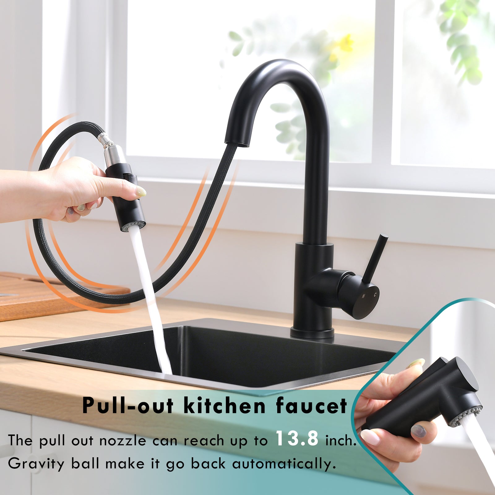 Sink Faucet, Black Kitchen Faucets With Pull Down Sprayer, Bathroom Sink Faucets Mini Bar Prep Faucet Black Kitchen Classic,Contemporary,Modern Ceramic Stainless Steel