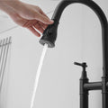 Bridge Kitchen Faucet With Pull Down Sprayhead In Spot Black Kitchen Classic,Modern Ceramic Stainless Steel