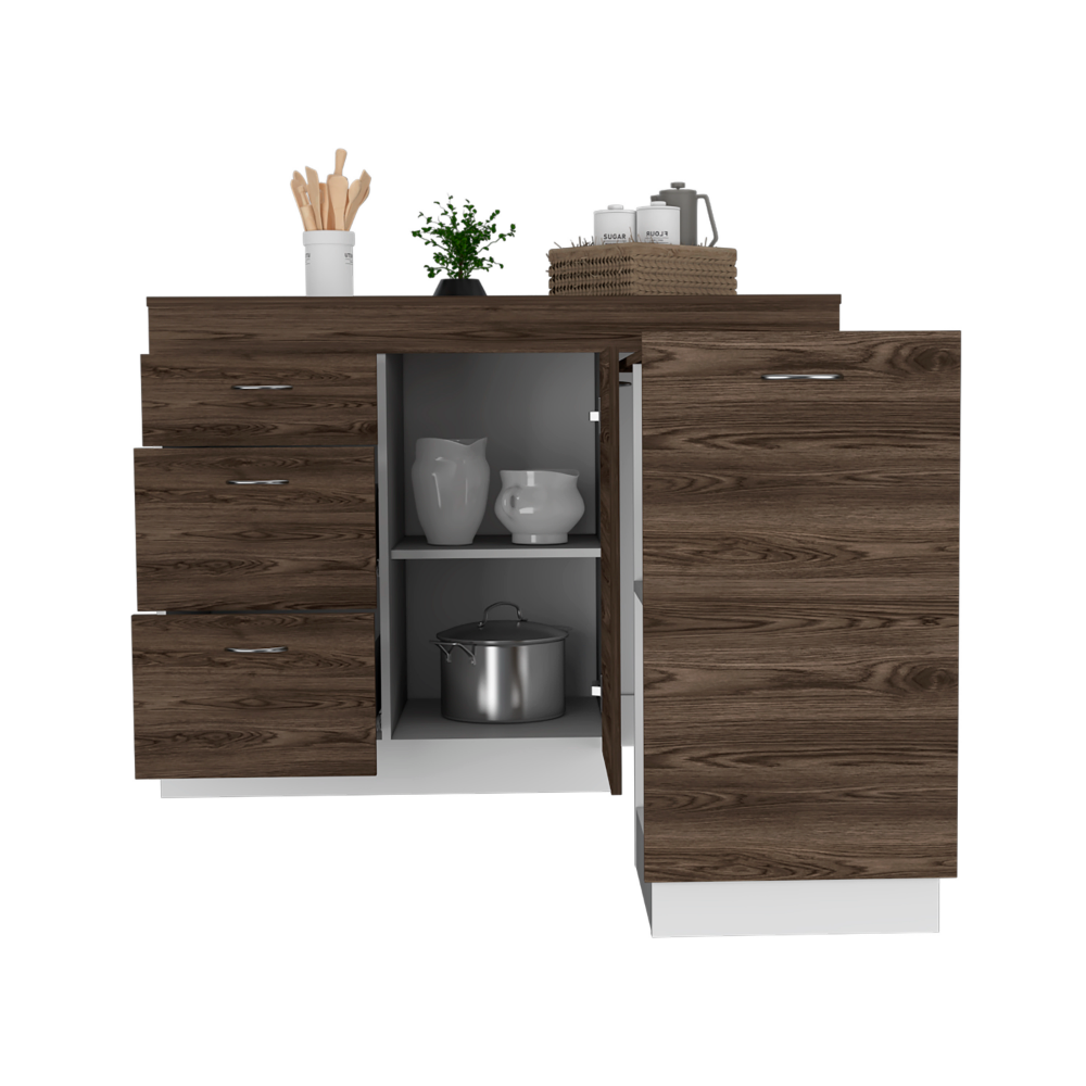 Grecia Kitchen Base Cabinet,Three Drawers, Two Internal Shelves White Dark Walnut Multicolor Kitchen Modern Rectangular Stationary Kitchen Islands Particle Board Particle Board Medium 40 55In