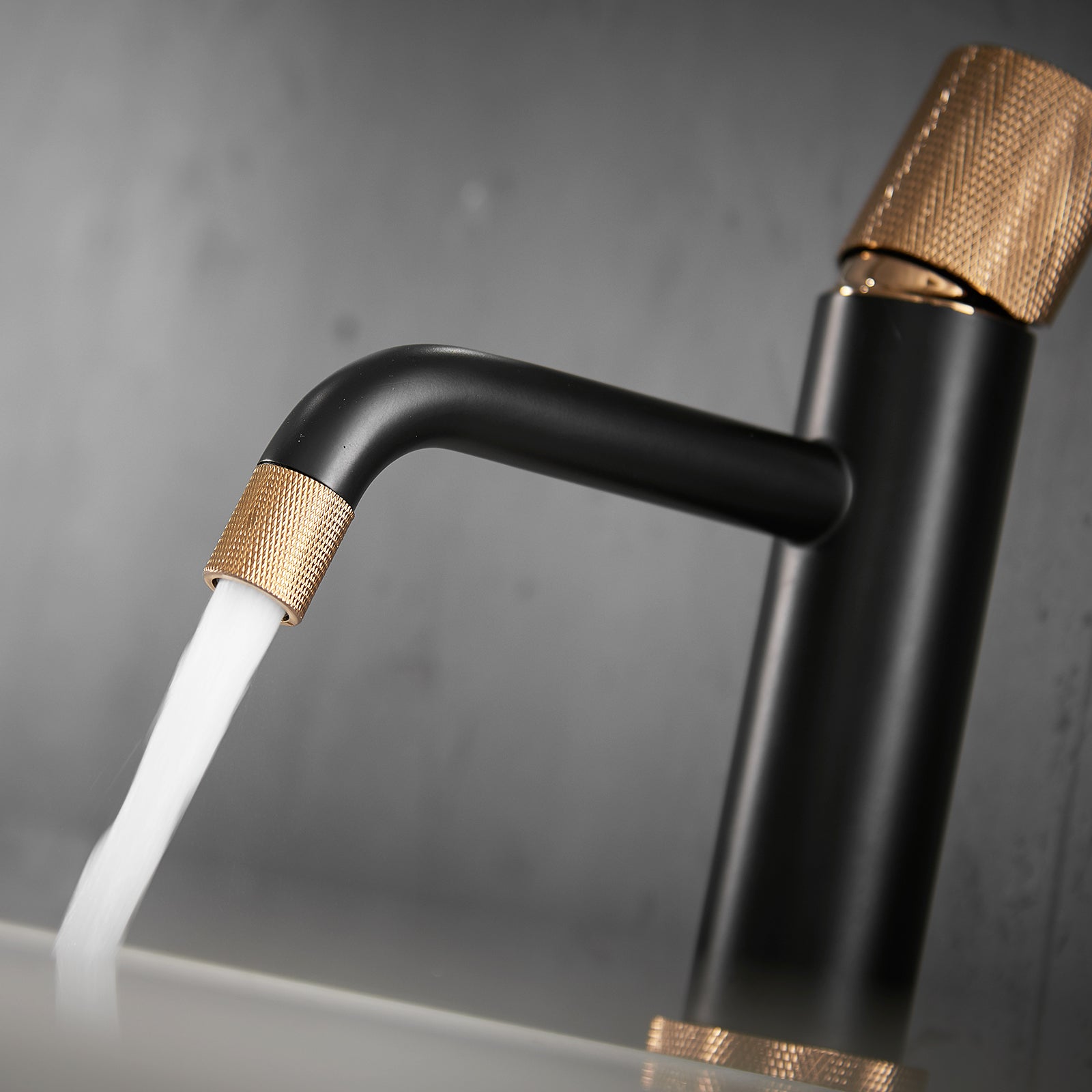 Faucets,Gold Rose Faucet Brass Bathroom Basin Faucet Knurling Design Deck Mounted Water Mixer Tap Bathroom Joystick Geometric One Black Gold Side Sprayer Deck Mounted Cartridge Valve Single Hole Faucets Matte Black Contemporary 1 Hole Faucets Ceramic