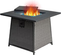 32 Inch Propane Fire Pits Table With Blue Glass Ball,50,000 Btu Outdoor Wicker Fire Table With Etl Certified,2 In 1 Square Steel Gas Firepits Dark Gray Dark Gray Metal