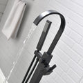 Single Handle Freestanding Tub Filler Floor Mount Bathtub Faucet With Handheld Shower Brushed Nickel Bathroom Joystick Claw Foot Tub Faucets Curved Two Black Pull Out Floor Mounted Cartridge Valve Single Hole Faucets Matte Black Classic,Modern 1 Hole